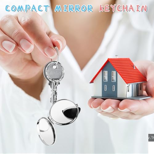 10 Pcs Compact Mirror Portable Metal Folding Mirror with Key Ring for Pockets Bags Wallets Travel Toiletries Gifts - Round