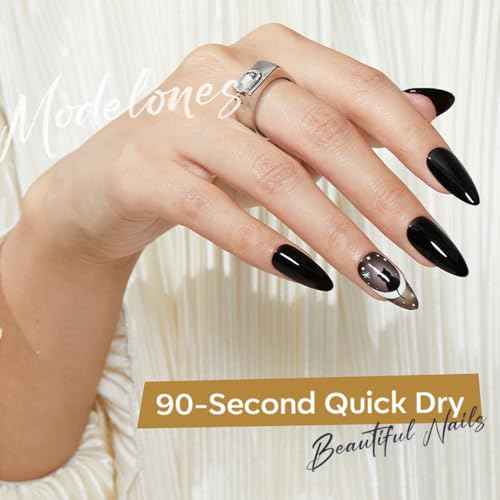 modelones Nail Polish, 15 ml Classic Black Nail Polish Quick Dry Nail Strengthener Long Last Shine Fingernail Toe Nail Art DIY Home Travel Manicure Gift for Women Girls 0.5 Fl Oz