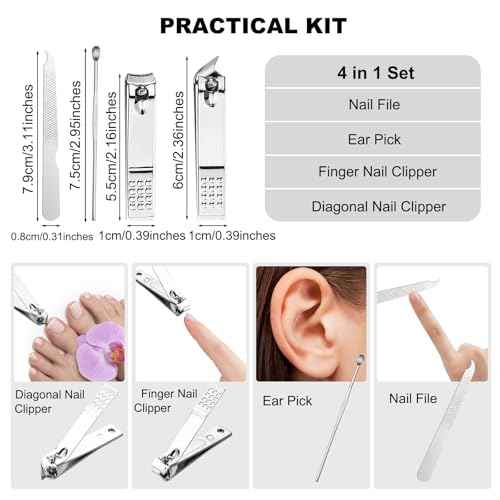 10 Sets Finger Nail Clipper Set Bulk,4 in 1 Black Adult Stainless Steel Travel Manicure Kit with Case Individually Wrapped Nail Clippers Bulk for Homeless,Hotel,Charity