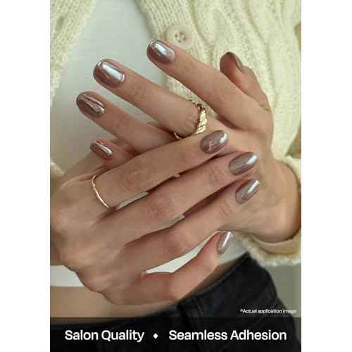 ohora Semi Cured Gel Nail Strips (N Chocolate Chrome) - Works with Any Nail Lamps, Salon-Quality, Long Lasting, Easy to Apply & Remove - Includes 2 Prep Pads, Nail File & Wooden Stick