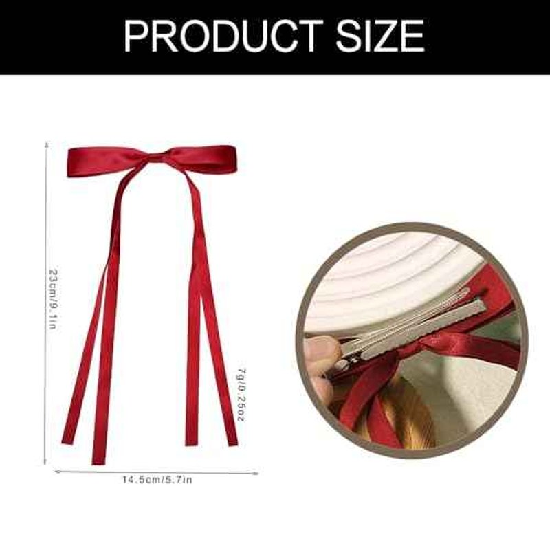 Red Hair Bows for Women,Red Hair Ribbon for Girls,Christmas Stocking Stuffers for Teen Girls,Coquette Long Hairs Clips,Hairs Accessories for Festival Party Cosplay Supplies 2Pcs
