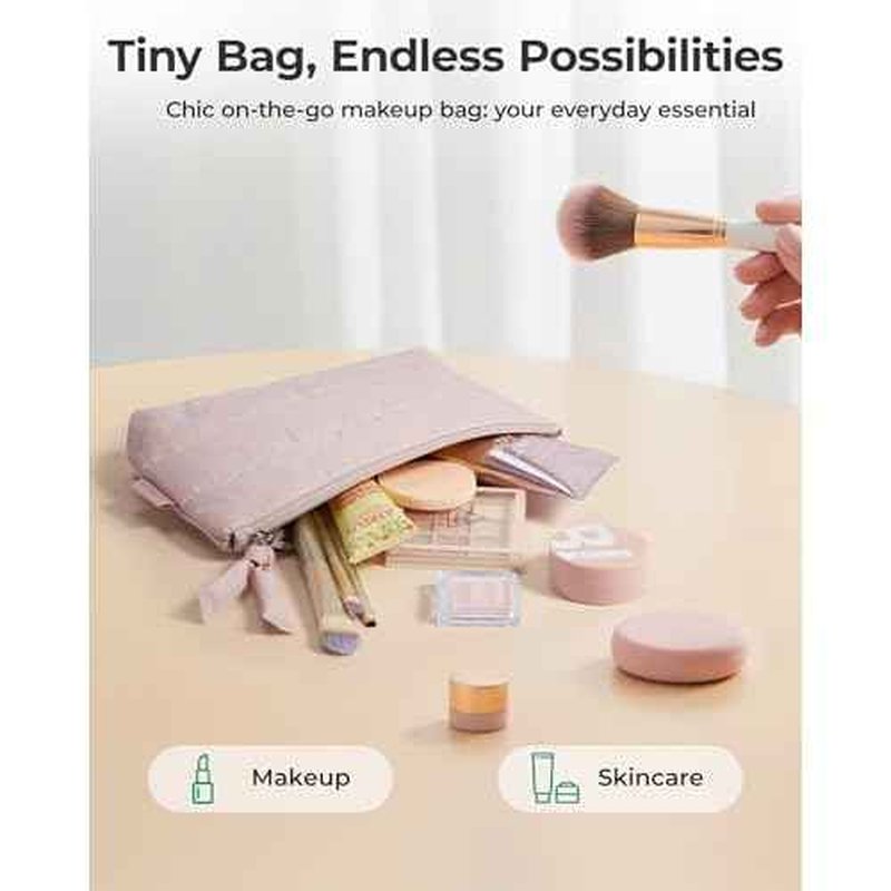 BAGSMART Small Makeup Bag, Puffy Portable Cosmetic Pouch with Charm Zipper, Water-Resistant Travel Organizer for Women (Baby Pink, Small)