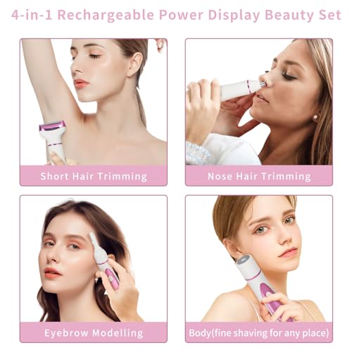Wet & Dry Electric Razor for Women Men,4 in 1 Rechargeable Led Display Electric Shaver and Facial Hair Remover,Painless Ladies Body Razors for Nose Face Body Leg Bikini Arm Hair