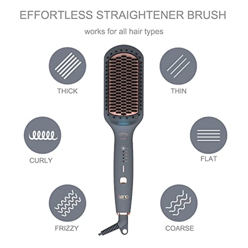 Hair Straightening Brush by LENA - Electric Heated Flat Iron Comb with Ionic Care for Smooth, Frizz-Free Styling