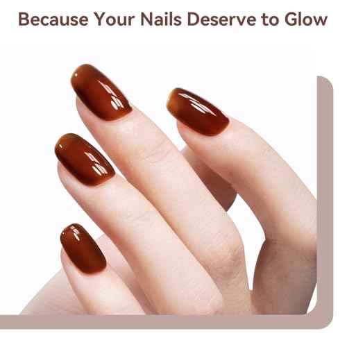 MEGIOR Jelly Sheer Tortoise Gel Nail Polish 15ML Caramel Transparent Colors Hot Cocoa Amber Soak Off UV Light Cure Long Lasting Gel Polish for Women Girls Manicure Nail Art Salon DIY at Home