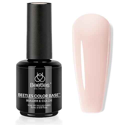 Beetles Color Base Gel Nail Polish, 1pcs 15ml Rubber Base Builder Neutral Nude Gel Base Coat Warm Jade Nail Polish, Base Coat Nail Strengthener Soak Off UV LED light Needed