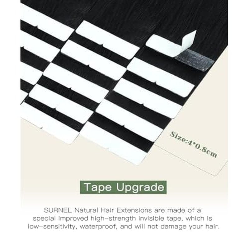 SURNEL Injected Tape in Hair Extensions Human 16inch Jet Black Upgraded Seamless Remy Invisible Tape in Extensions 20Pcs 35g(#1,16)