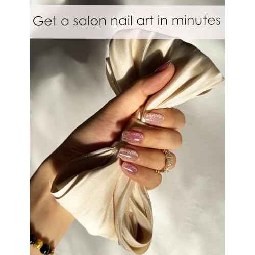 Semi Cured Gel Nail Strips, Nude Cat Eye Gradient 20pcs UV Gel Nails Sticker, Nail Wraps UV for Home Nails DIY