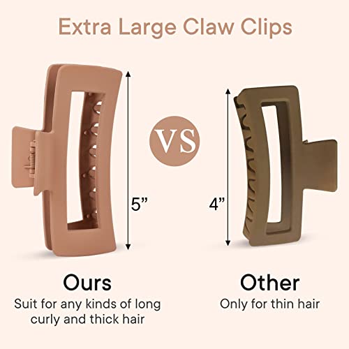 4 Pack 5 Inch Extra Large Claw Clips for Thick Hair, Matte Non-slip XL Big Claw Clips for Long Thick Curly Hair, Jumbo Claw Clip Hair Accessories for Women and Girls