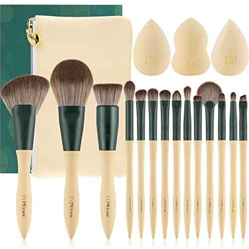 DUcare Makeup Brushes 14Pcs with 3Pcs Christmas Sponges Cosmetic Bag Makeup Brush Set for Foundation Blending Face Powder Blush Concealers Eye Shadows