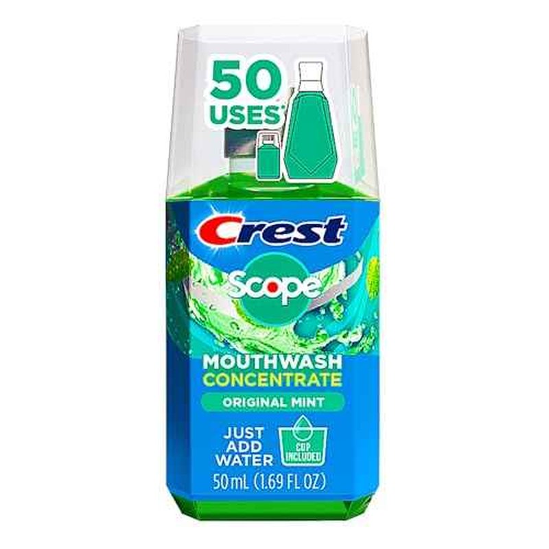 Crest Scope Mouthwash Concentrate, Travel Size Mouthwash, Original Mint Flavor, Helps Freshen Breath, 2 Pack -50 ml Squeeze Bottles