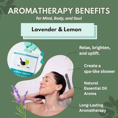 Stress Fighter Shower Steamers Aromatherapy for Relaxing - Christmas Gift - Adult Stocking Stuffer - USA Made - Lavender & Lemon Shower Bomb Tablets - Soothing Natural Essential Oils (10 Pack)