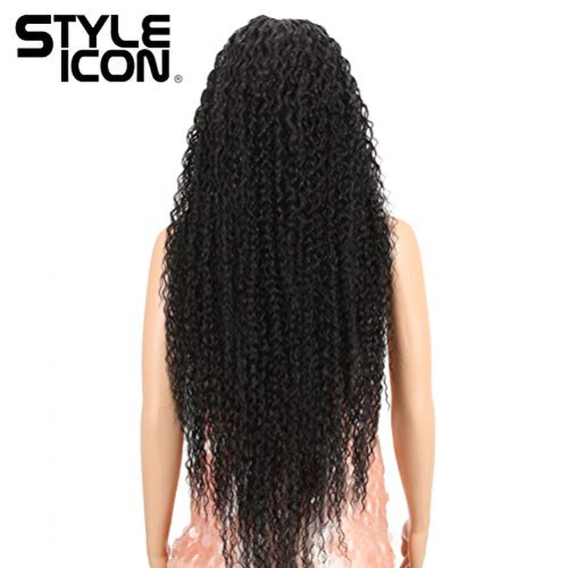 Style Icon 38¡± Long Curly Wig Lace Front Wigs Synthetic Wigs with Baby Hair Half Hand Tied 130% Density Hair Replacement Wigs (38", 1B)