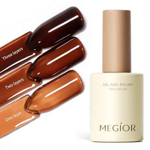 MEGIOR Jelly Sheer Tortoise Gel Nail Polish 15ML Caramel Transparent Colors Hot Cocoa Amber Soak Off UV Light Cure Long Lasting Gel Polish for Women Girls Manicure Nail Art Salon DIY at Home