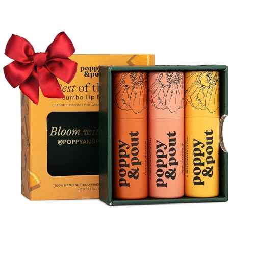 Jumbo Lip Balm Gift Set (3-Pack, Citrus Flavors) | Poppy & Pout All Natural Lip Balms & Moisturizers | Hydrates with Beeswax, Vitamin E, Organic Coconut Oil | Cruelty-Free | Recyclable Cardboard Tube