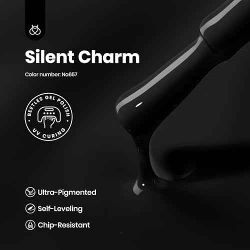 beetles Gel Polish Classic Black Gel Nail Polish - Winter Gel Polish Hema Free Soak Off Uv LED Nail Lamp 8ml DIY Home Manicure Salon Gift for Women Silent Charm