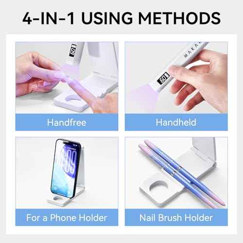 Makartt UV Nail Lamp with Stand ? Handheld UV Light for Gel Nails for Nial Tips & Gel Polish, USB Rechargeable Fast Curing Flash Cure Lamp with LCD & 2 Timers for DIY Home or Salon