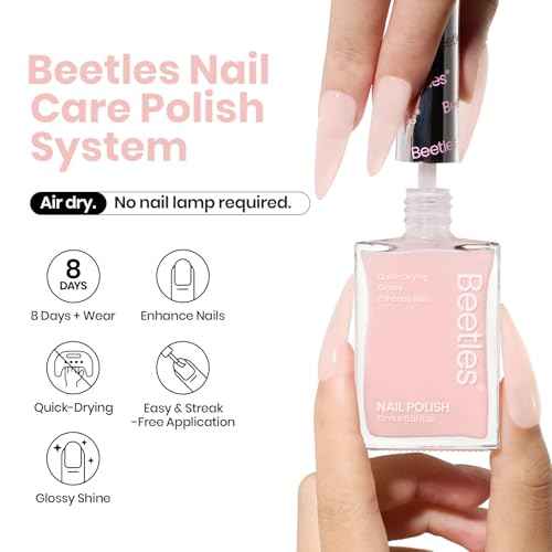 Beetles Nail Concealer - 2 In 1 Light Pink Jelly Nail Polish Nail Strengthener and Growth Fast Dry Quick Jelly Natural Nail Strengthener and Growth Treatment for Thin and Damaged Nails,0.51 FL OZ