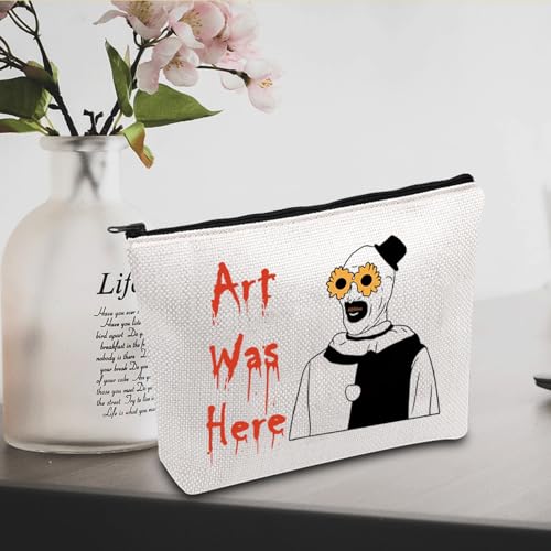 JXGZSO Horror Movie Lover Gift Clown Movie Cosmetic Bag With Zipper Art Was Here Halloween Themed Gift Clown Pouch Bag