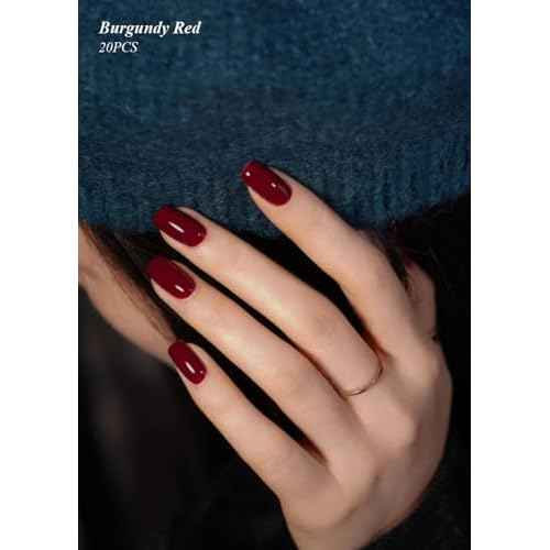 Semi Cured Gel Nail Strips (Burgundy Red), 20 Pcs Gel Nail Wraps, Stickers, UV Light Required, Salon Quality, Long Lasting
