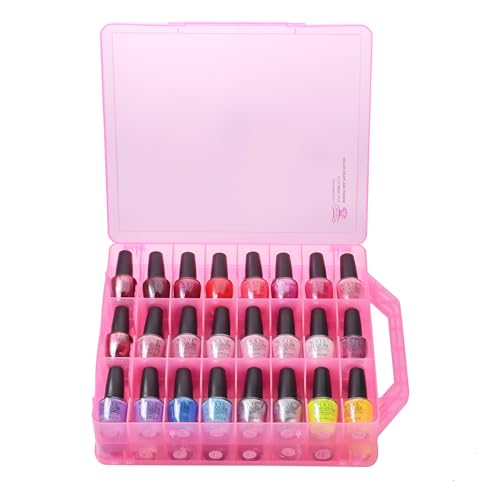 Makartt Nail Polish Organizer, Pink Acrylic Portable Storage Case Holder for 48 Bottles, with 8 Adjustable Dividers, Space-Saving & Colors Display
