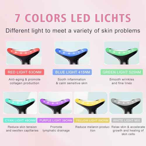 7 Colors Facial and Neck Massager,Lymphatic Contour Face Massager for Womens Skin Care- Rejuvenation- Lifting- Toning- Glow Boost-Tightening and Smooth