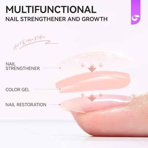 Gelike EC Nail Growth Strengthener for Woman: Nude Blush 6 in 1 Natural Nail Hardener Extra Strong and Growth - Nail Polish Hardener for Weak and Damaged Nails