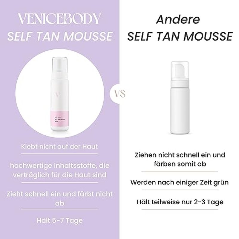 Anti-Ageing Self Tan Mousse (200 ml) - Self Tanning for the Body with Anti-Ageing Complex, Quick Drying and Non-Sticky Texture