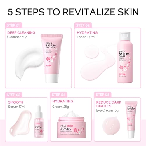 Skin Care Set, Cherry Facial kit for women, Skincare Kit Gifts For Teenage Girls, Skin Care Kit, Skincare Sets & Kits with facial wash, Toner, Serum, Eye Cream, Face Cream Birthday Beauty Care 5pcs