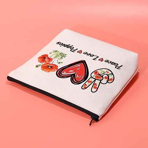 JXGZSO Red Poppy Flower Gifts Peace Love Poppies Cosmetic Organizer Bag Flowers Lover Gift Botanical Zipper Canvas Pouch