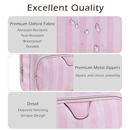 Waterproof Travel Makeup Bag, Aesthetic Nylon Striped Cosmetic Bag£¬Coquette Traveling Toiletry Bag With Zipper, Cosmetic Pouch for Women Purse, Ideal for Women and Girls(02 Compartments)
