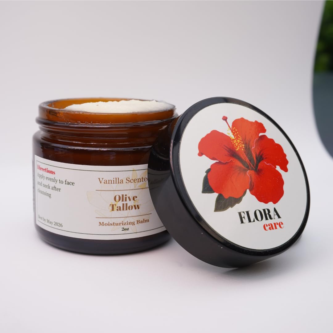 100% Grass-Fed Beef Tallow Face Moisturizer - Natural Organic Skin Care with Vanilla Essential Oil - Nourishing 2oz Balm with Olive Oil & Beeswax for Sensitive Skin, Hands & Lips