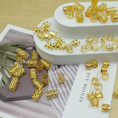 100 PCS Gold Dreadlock Locs Accessories for Hair, Hair Jewelry for Braids Hair Rings for Women and Girls, Adjustable Cuffs Braiding Hair Rings Decoration