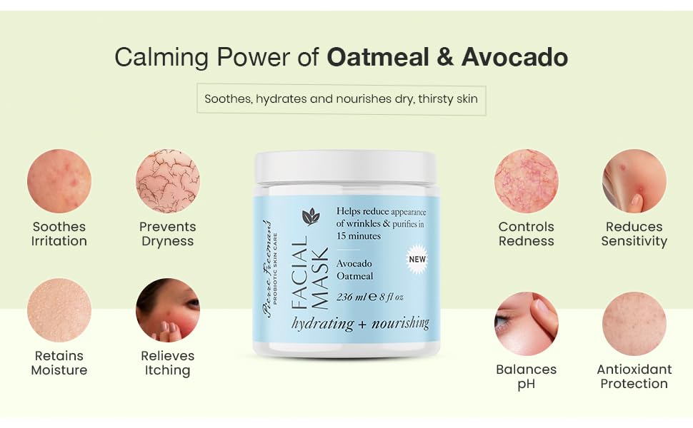 Hydrating & Nourishing Face Mask with Oatmeal & Avocado | 8 oz. Moisturizing Treatment