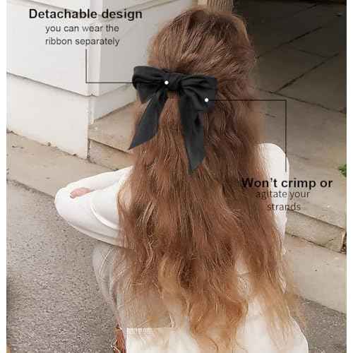 8 PCS Bow Hair Scrunchies Detachable Silky Satin Hair Ties for Women Girls Silk Hair Scrunchies with Long Ribbon Bows Ponytail Holder Elastic Hair Ties Knotted Bow Silk Hair Accessories