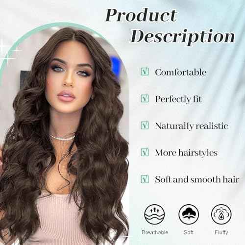 KooKaStyle Clip in Hair Extensions for Women with Thinning Hair£¬7PCS 20 Inch Thick Long Wavy Hair Extensions Clip Ins£¬Chocolate Brown with Dark Brown Synthetic Hairpiece for Daily Use Voluminous Look