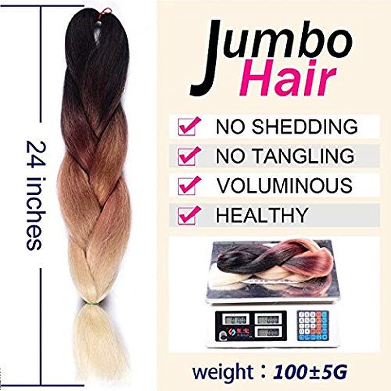 Ombre Jumbo Braid Hair Extensions - 24 Inch Rainbow Box Braids | High-Temperature Synthetic Fiber, 4 Tones Purple, Blue, Yellow, Orange, 5 Bundles
