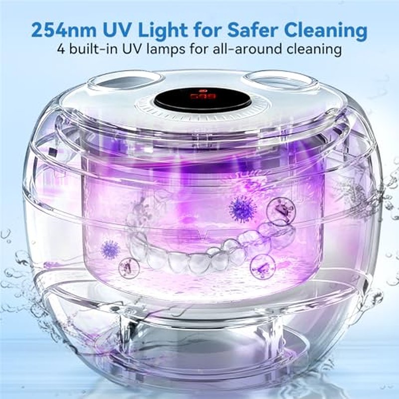 Dental Ultrasonic Retainer Cleaner Machine - Dental Cleaning Pod for Denture, Mouth Guard, Aligner, Night Guard