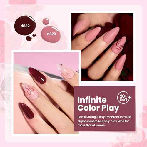 Beetles Burgundy Purple Gel Nail Polish Set - 6 Color Winter Purple Maroon Mauve Plum Gel Polish Kit, Soak Off UV LED Nail Gel for Autumn Manicure Nail Art Gifts for Women