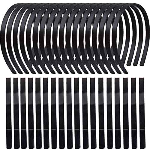 36 Pcs Black Plastic Headbands with Teeth Comb for Women Girls,9mm Hard Plain Thin Hair Bands DIY Accessories for Lady,Sold
