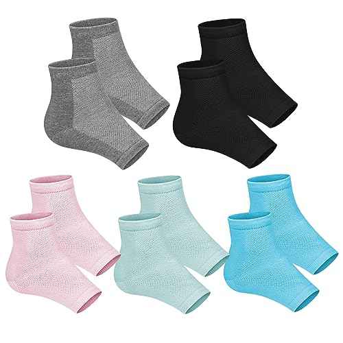 Cracked Heel Treatment Repair Socks - Ohtomber 5 Pairs Silicone Gel Foot Care Softener Toeless Pedicure Moisturizing Dry Feet Socks for Dry Cracked Heels