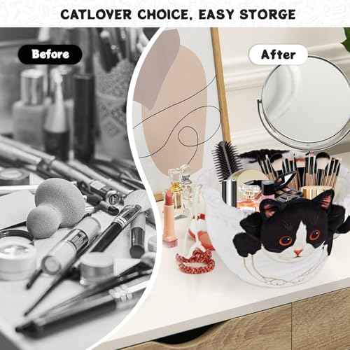 Drawstring Makeup Bag, Cat Makeup Bag, Travel Makeup Organizer, Cosmetic Pouch Bag, Cat Gift for Women, Lay Flat Makeup Bag Gifts for Cat Lovers