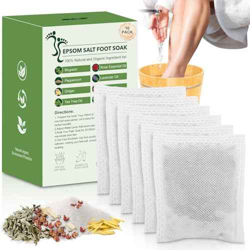 Epsom Salt Foot Soak, 10Pack Tea Tree Oil and Lavender Oil Epsom Salts for Soaking, Dead Sea Salt Spa Pedicure Care Softens Thick Calluses & Corns, Athletes Foot, with feet scrubber