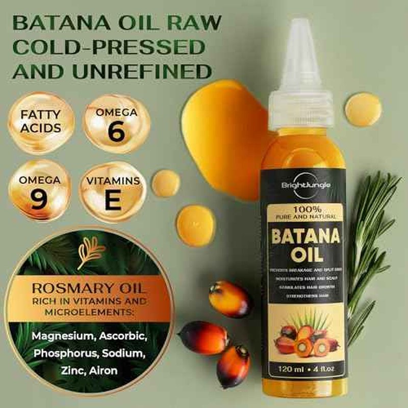Batana & Rosemary Oil for Hair Growth - 100% Pure Organic Blend (4 FL OZ) - with Scalp Massager & Applicator - Dr. Sebi Inspired Formula - For Men & Women