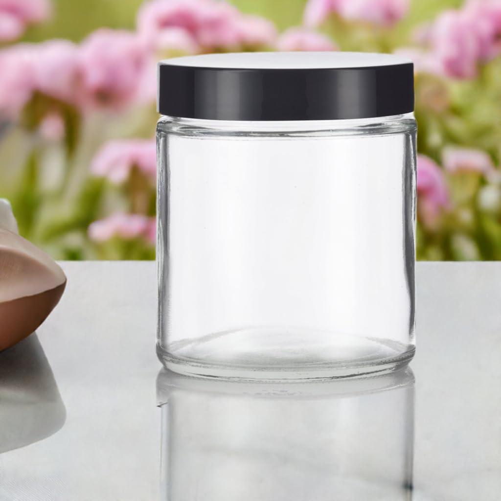 16 oz Clear Thick Glass Jar with Black Foam Lined Lid (6 pack)