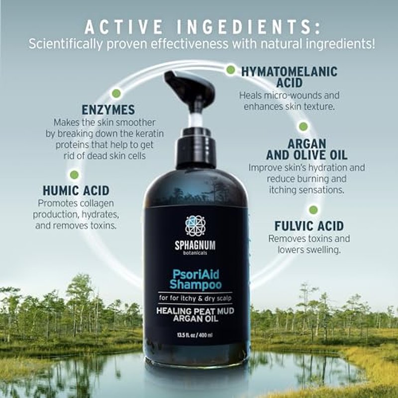 Sphagnum Botanicals Psoriasis Shampoo and Conditioner Set - Peat Mud Therapy for Red & Itchy Scalp with Tea Tree Oil, No Coal Tar. For Both Men and Women. 2 x 13.5 Oz