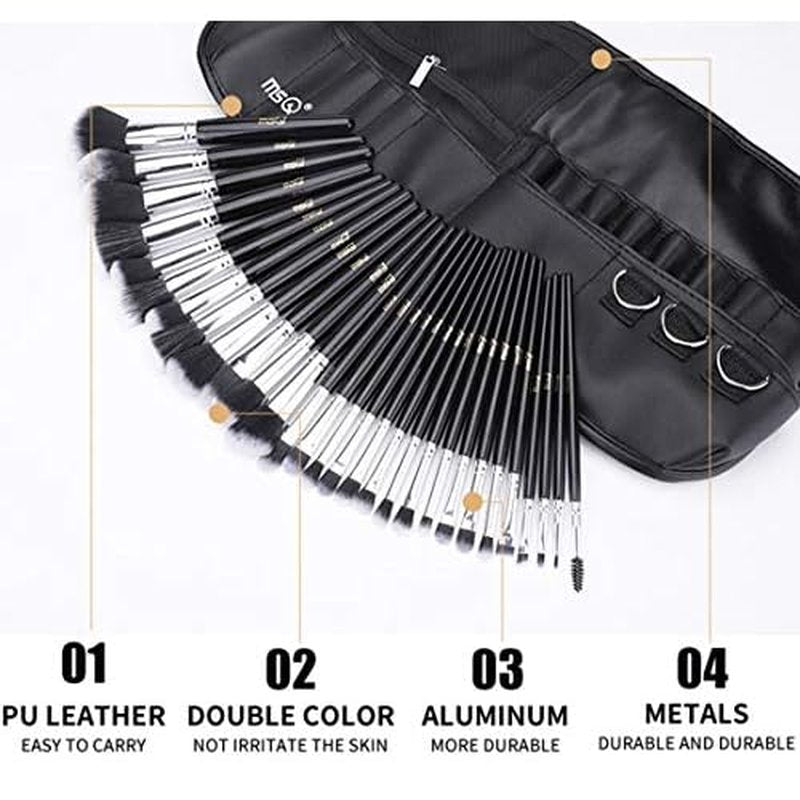 MSQ Makeup Brushes Set 29pcs Professional Cosmetics Brushes with Belt Waist Makeup Bag (Foundation, Powder, Creams, Liquids & Eye Brushes) for Women/Girls/Artists/Holiday gifts/travel