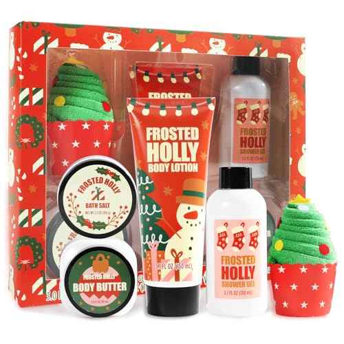 Christmas Bath Gift Set for Women, 5 PCS Bath and Body Gift Set,Holiday Stocking Stuffers with Shower Gel, Body Lotion, Mini Towel,Birthday Gifts for Women