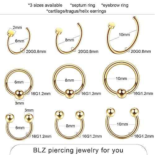 BLZ Piercing Kit Stainless Steel Piercing Needles 20G 18G 16G 14G 12G Belly Button Ring Ear Nose Septum Piercing Jewelry with Clamps Gloves Piercing Tools for Body Piercing