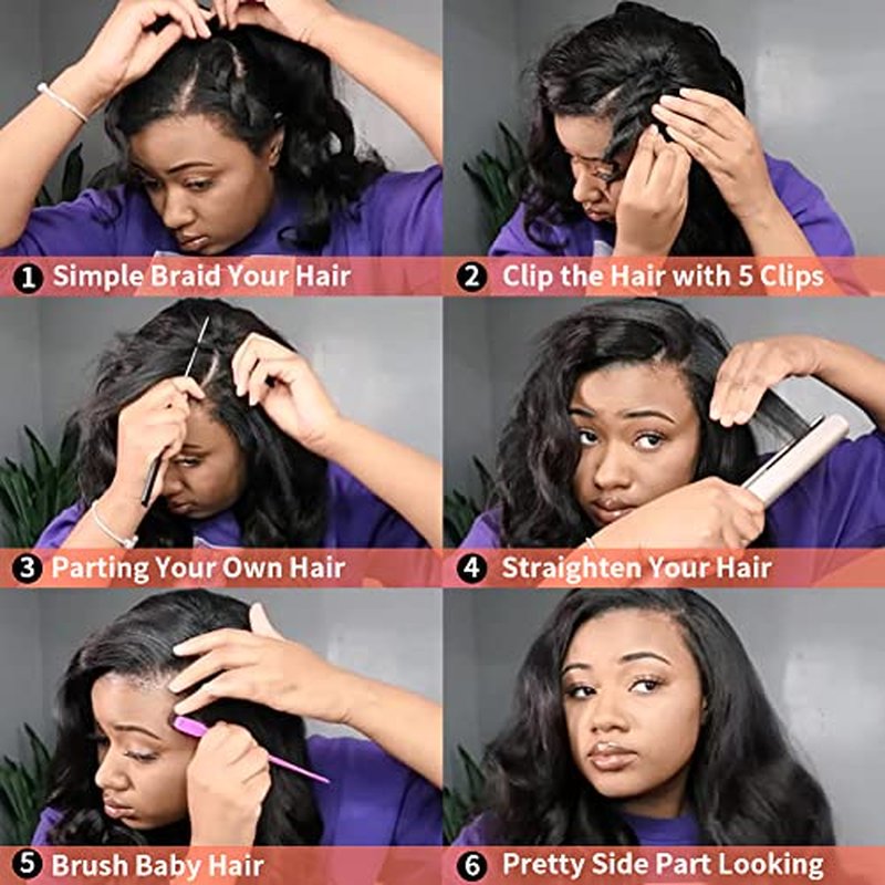 V Part Wigs Body Wave Brazilian Virgin Human Hair Wigs For Black Women Upgrade U Part Glueless Wigs Full Head Clip In Half Wig V Shape Wigs No Leave Out Lace Front Wigs 180% Density 14Inch